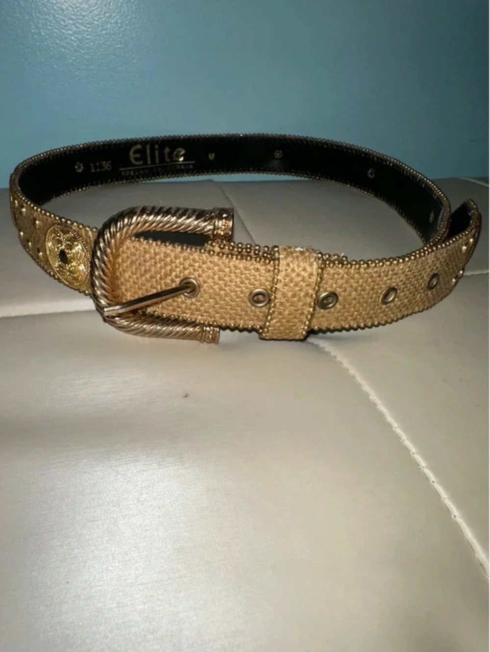 Vintage Elite Gold Fresno Glam Metallic 80s/90s Belt M USA